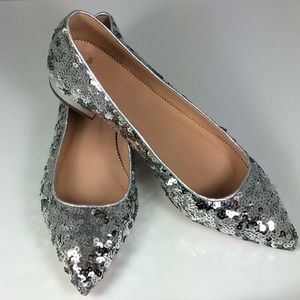 8.5 J Crew silver sequins skimmer